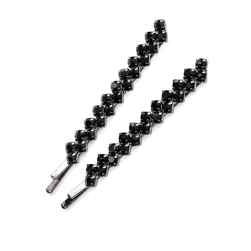Black Rhinestone Wave Hair Clips Crystal Geometric Bobby Pin Set NEW